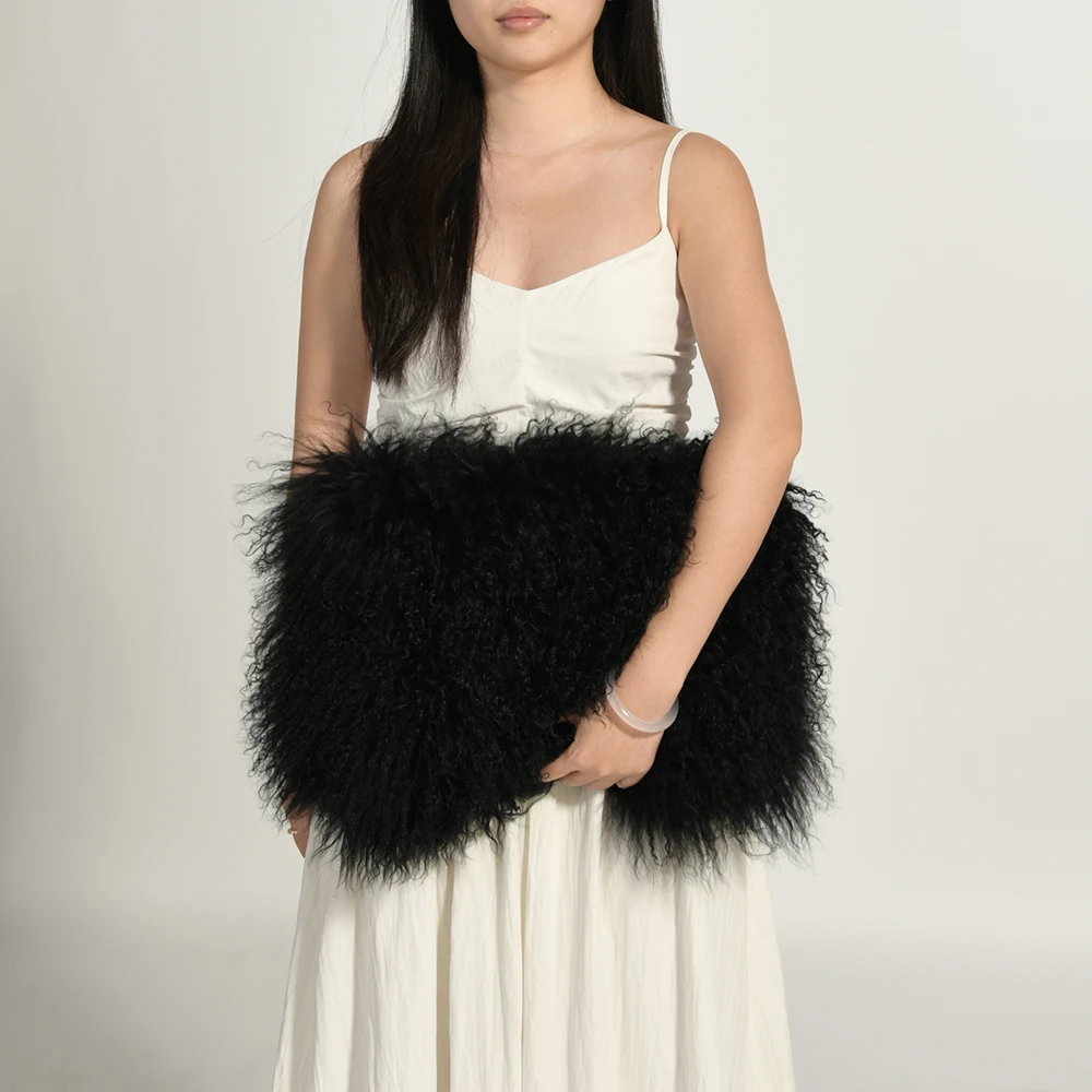 

Jxwatcher Women's Real Mongolian Sheep Fur Bags Luxury Handbag Ladies Casual Dinner Party Clutch Bag Natural Fur Bag New Arrival