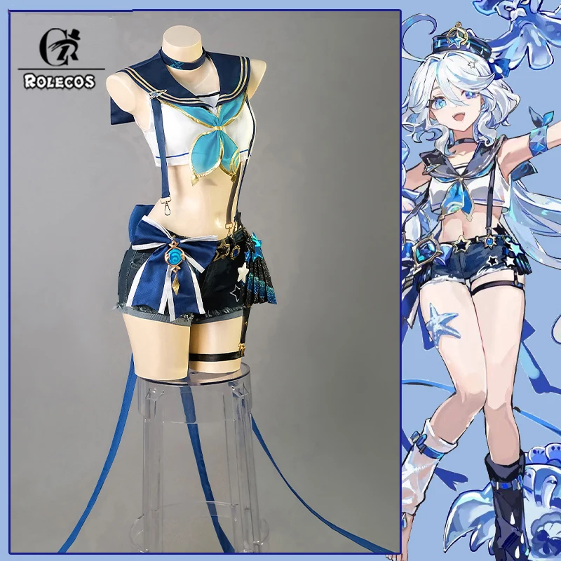 

ROLECOS Original Genshin Impact Fanart Furina Cosplay Costume Fontaine Focalors Sailor Swimwear Women Halloween Party Swimsuit