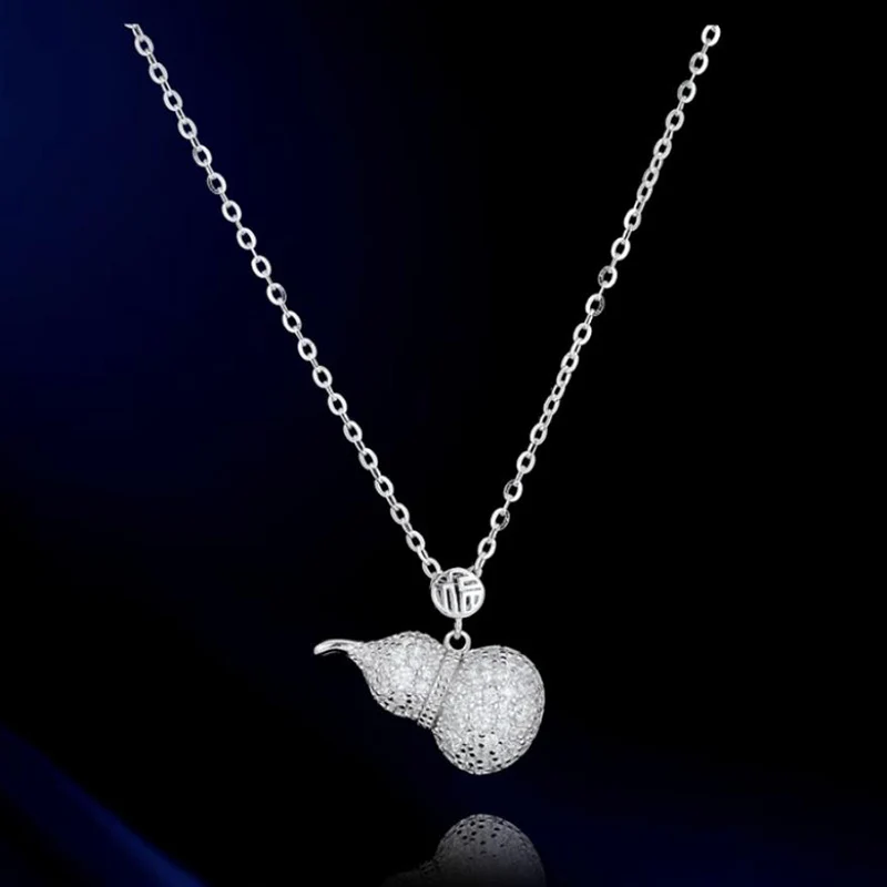 New Chinese style Ancient Craftsmanship Inlaid Zircon Gourd Necklace Fashionable 925 Silver Lucky Necklaces For Women KOFSAC