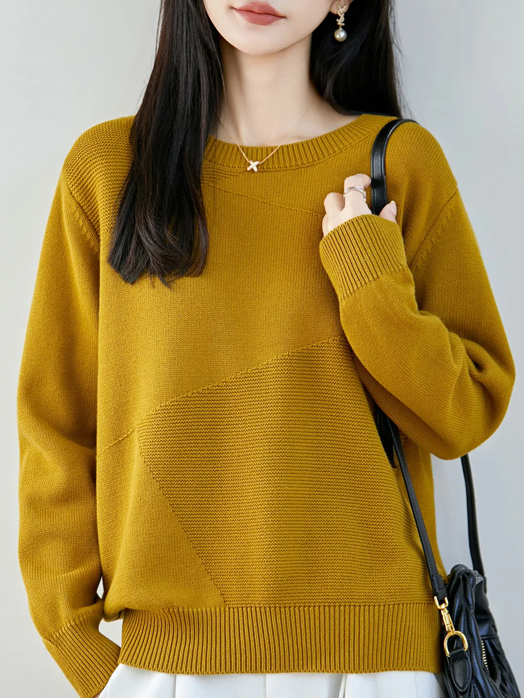 Minimalist round Neck Pullover Pure Cotton Knitwear Women's Loose Long Sleeve Autumn Winter Slimming Base Shirt Versatile Swe...