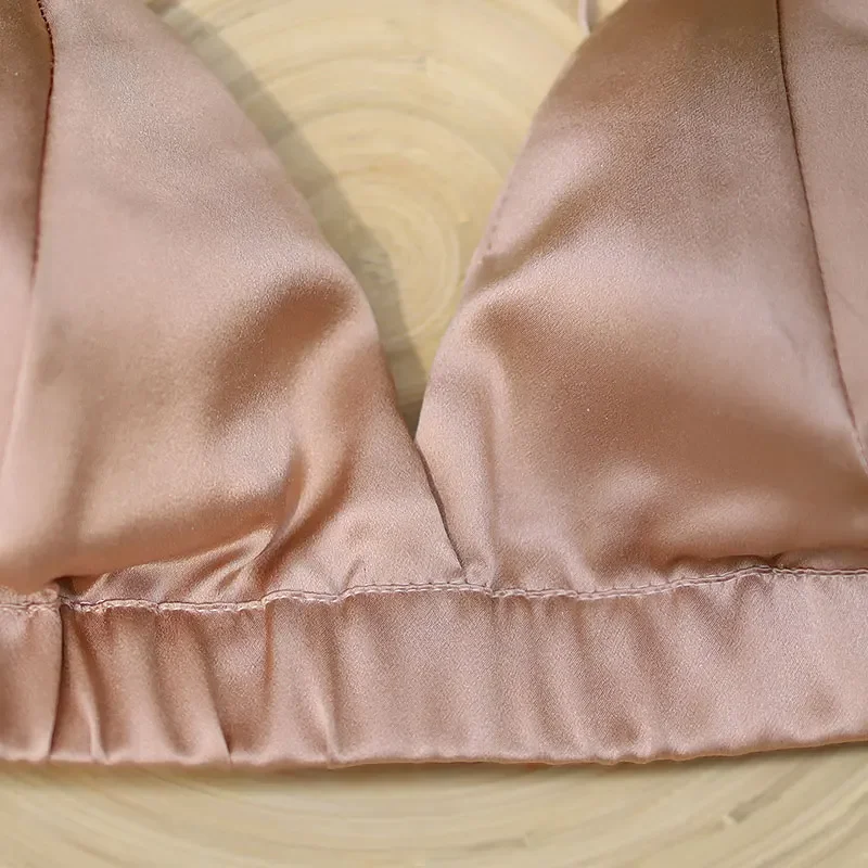 Reggiseno sottile estivo intimo coppa triangolo francese di fascia alta 100% seta di gelso double face raso di seta superficie liscia senza anello