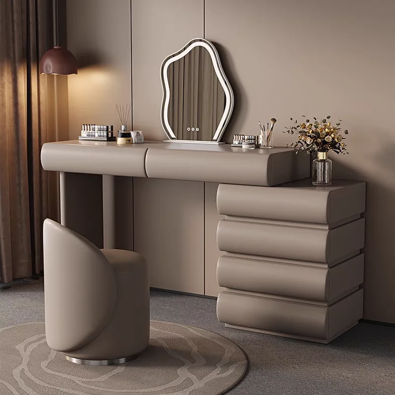 

Luxury European Vanity Table Dest Storage European Space Saving Makeup Vanity Desk Led Mirror Makeup Tafel Bedroom Furniture