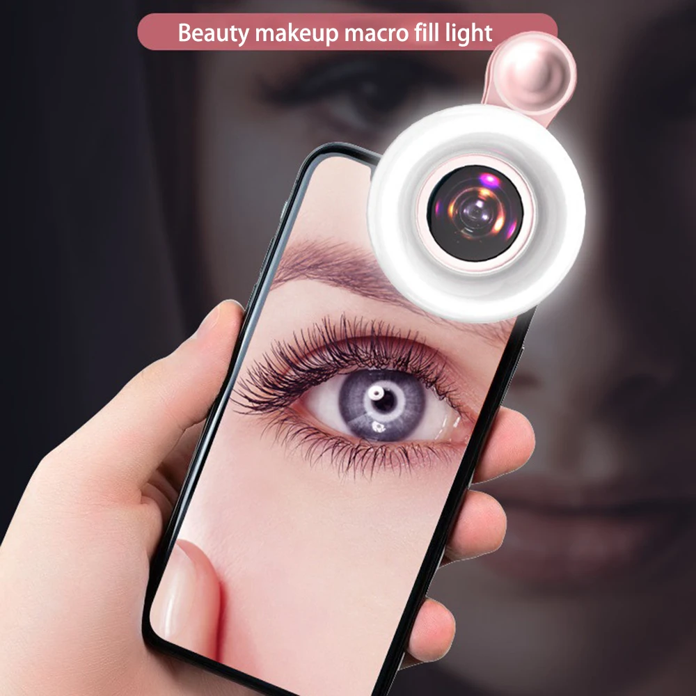

New Mobile phone fill light 15X macro lens Portable Selfie LED Ring Light for iPhone Smartphone Ring Clip Light