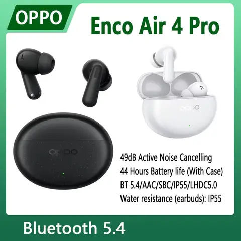OPPO-Écouteurs sans fil Enco Air 4 Pro, suppression active du bruit, TWS, Bluetooth 5.4, 44 heures d'autonomie, batterie B, véritable téléphone de sauna, IP55, 49dB