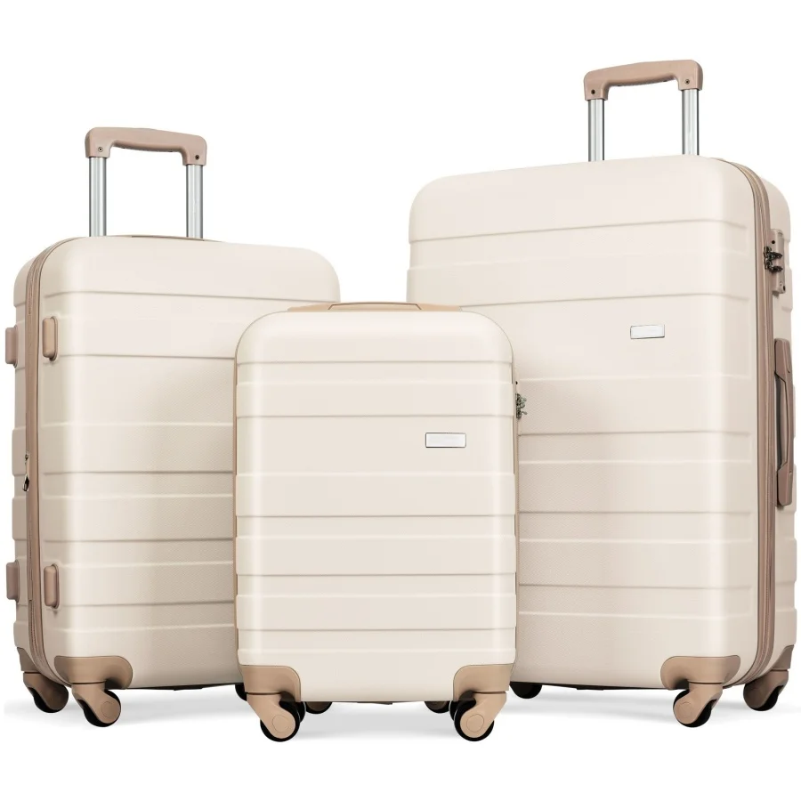 

Luggage Sets for Travel: ABS Hardshell 3pcs Clearance Suitcases in Ivory and Golden Lightweight, Durable, with Spinner Wheels a