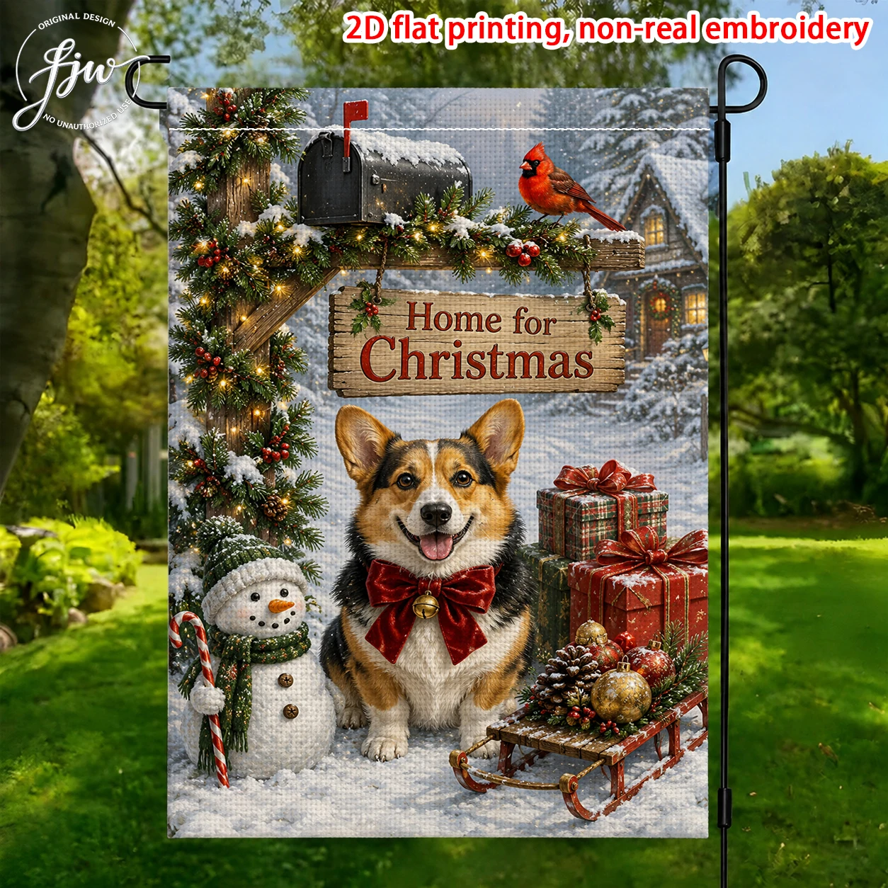 1pcs Christmas Garden Flag Cute Corgi Snowman Winter Holiday Outdoor Yard Decoration Double Sided Printed Seasonal Welcome Flag