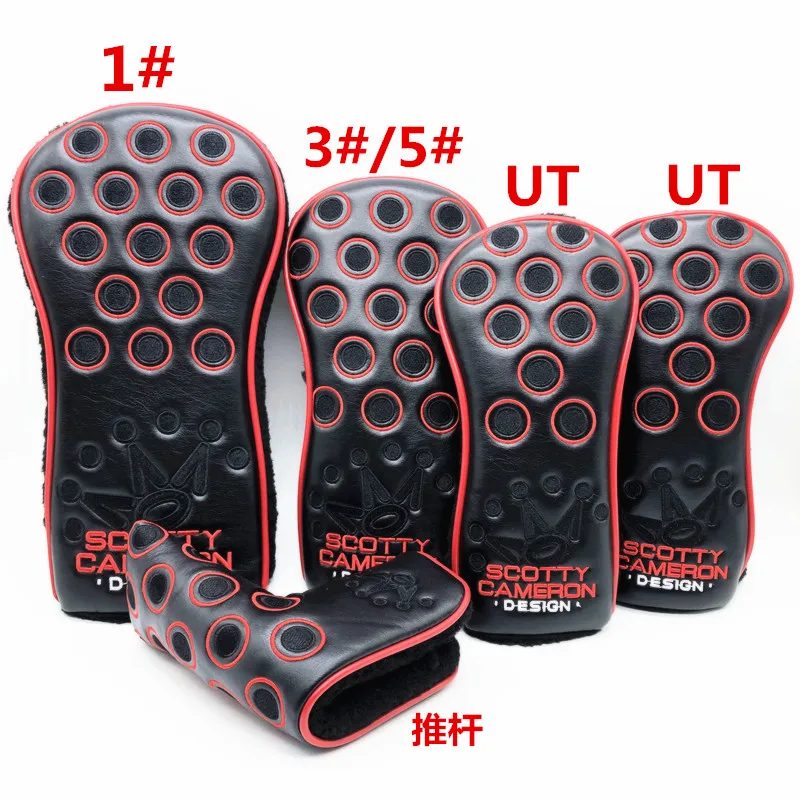 水玉クラウン木製クラブキャップカバー 1 3 5 木材、小さなドラムスティック、高級ゴルフクラブカバー、保護カバー、パター