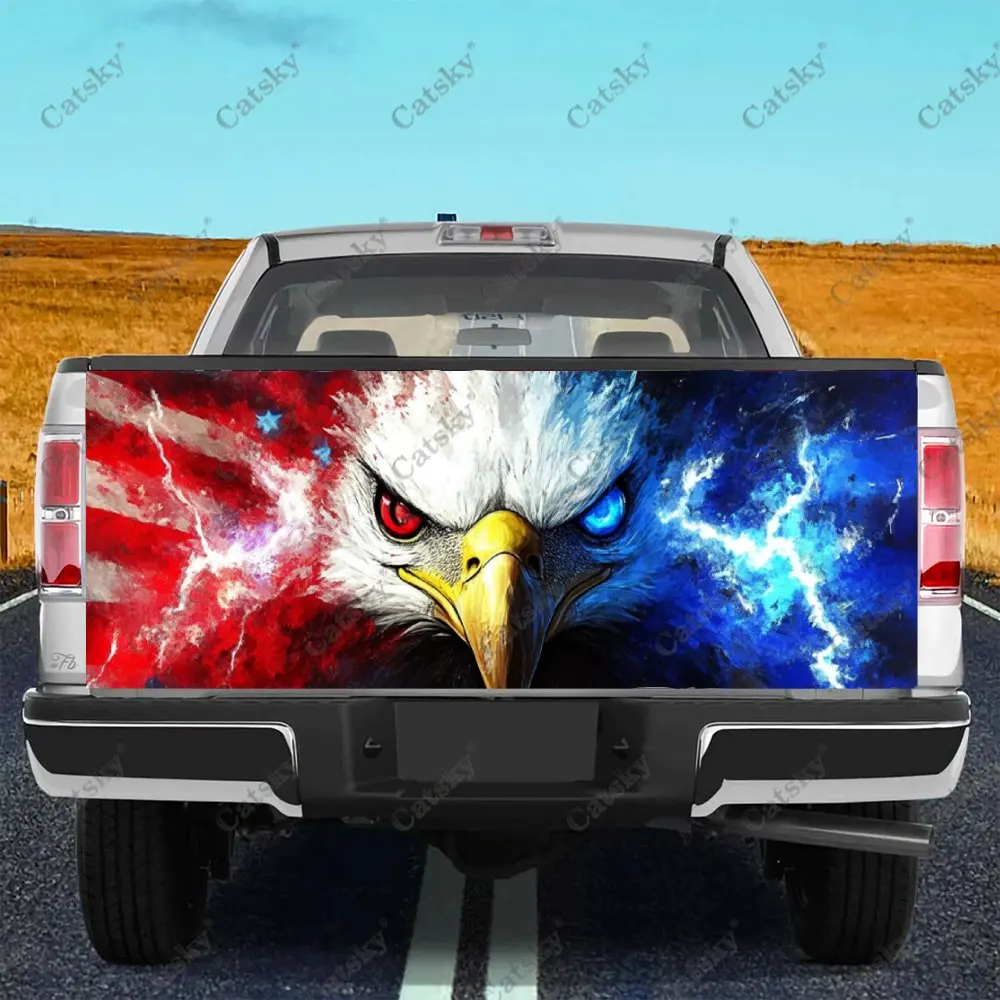 USA Flag Eagle with Lightning Car Tail Trunk Protect Vinly Wrap Cover Decal Auto Accessories Hood Sticker for Off-road Pickup