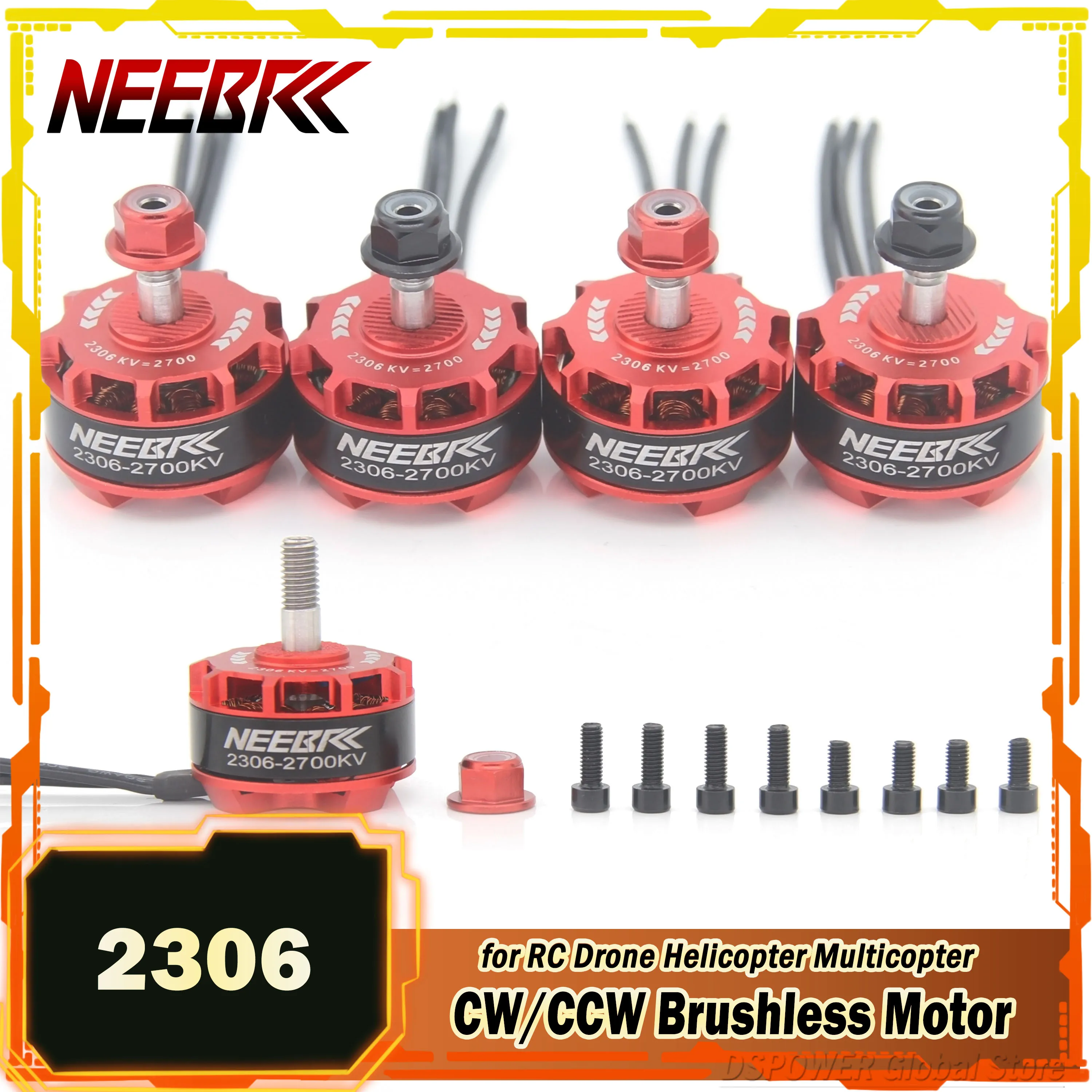 4PCS NEEBRC 2306 RC Drone Brushless Motor 2300KV 2700KV 2-4S CW/CCW for QAV250 Eachine Wizard X220 280 Helicopter Multicopter