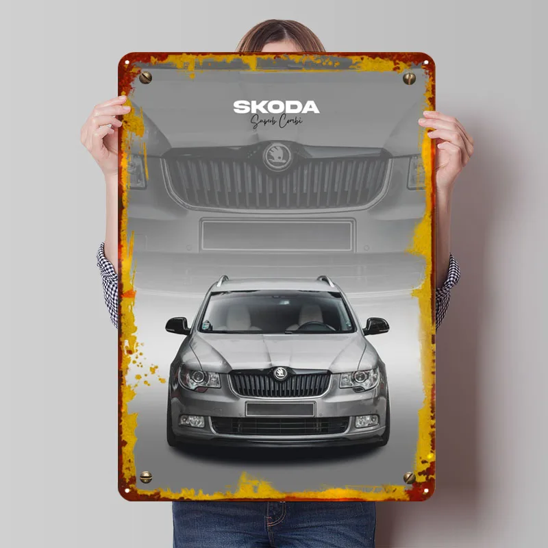 Skoda Tinplate Signs Classic Car Posters Wall Art Mural Custom Metal Sign for Garage Wall Art Decoration Home Decorations Room