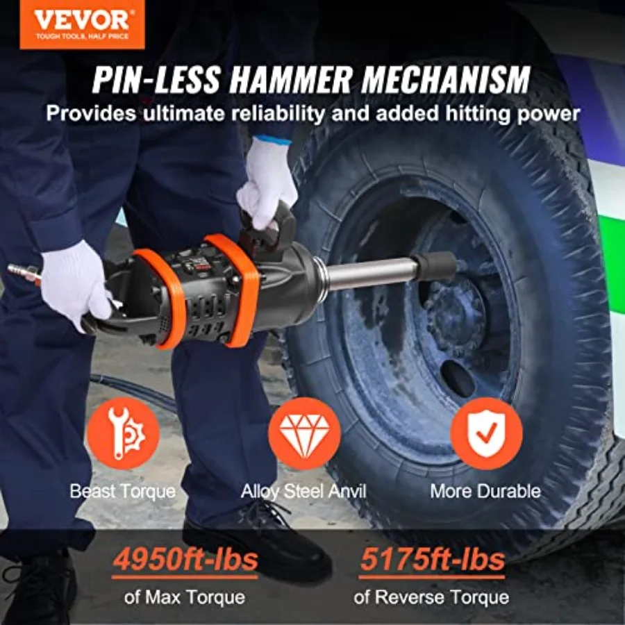 1 Inch Air Impact, Up to 5175 ft-lbs Beast Reverse Torque Output Pneumatic Impact w/ 8 Inch Anvil for Heavy Duty hinery/Semi-Tr