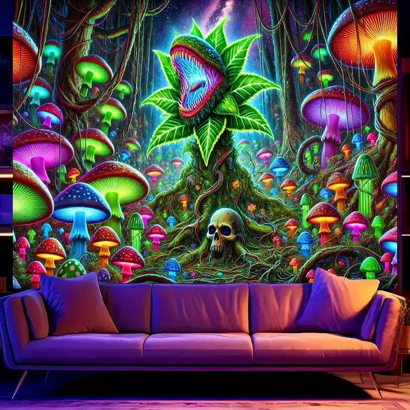 

VIKAMA психоделический лесной гобелен человек ест цветок череп фэнтезийный принт игровая комната фон тематическое украшение для вечеринки