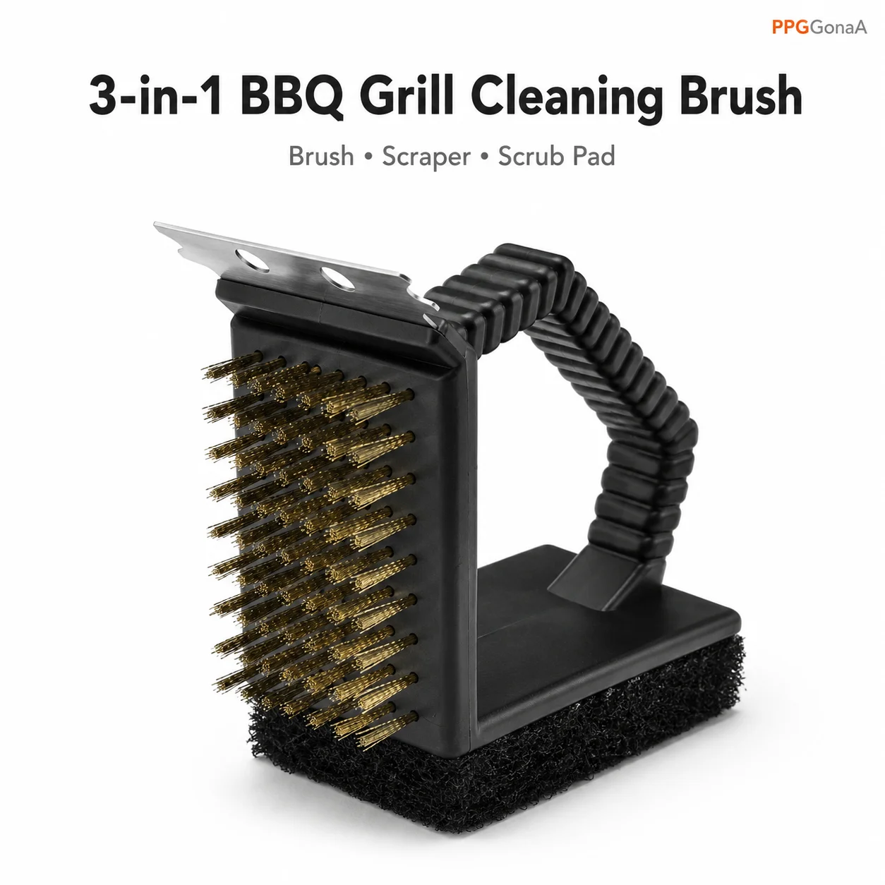 3-in-1 BBQ Grill Cleaning Brush Copper Wire Bristles Scraper Scrub Pad Outdoor Barbecue Grill Cleaner Tool
