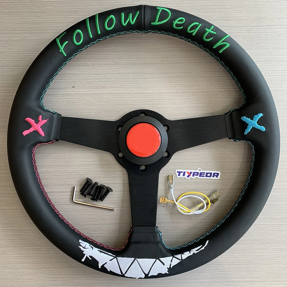 Tiypeor New JDM Clown 345mm Leather Racing Drifting Sport Auto Steering Wheel