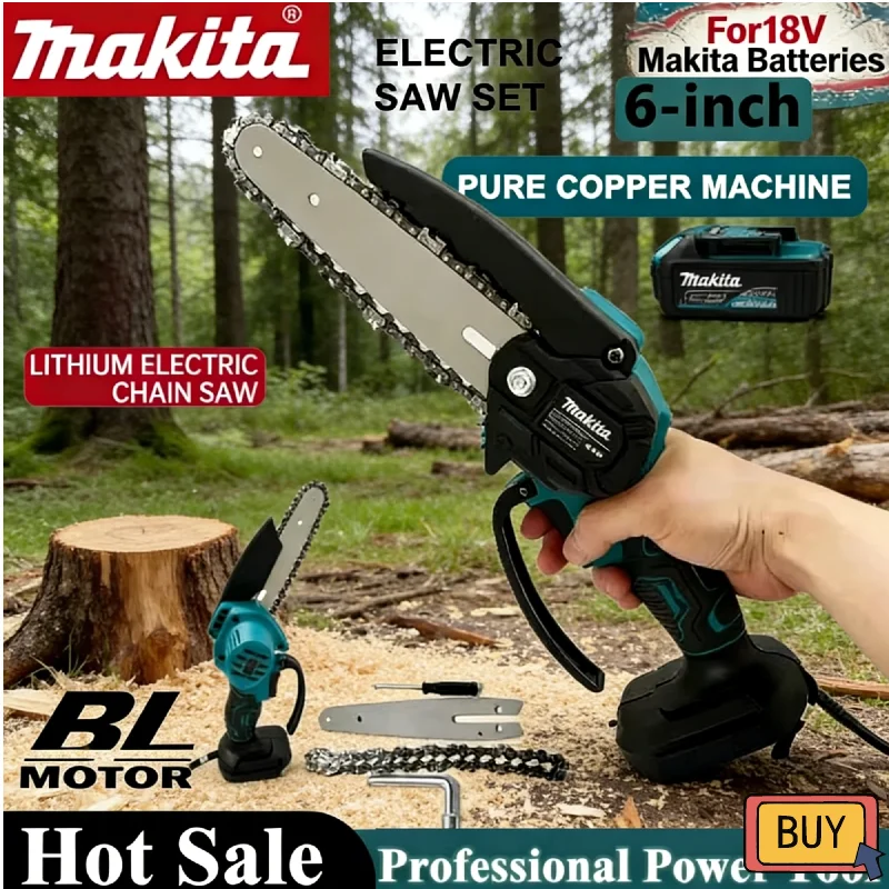 マキタ-6インチ-ポータブル-18v-電動チェーンソー、ガーデン剪定、木のトリミング、木材切断用のハンドヘルドコードレス電動工具