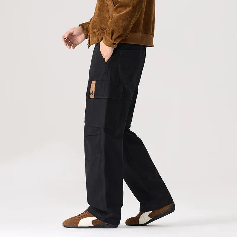 

Мужские повседневные брюки свободного кроя: осенняя новинка, модные, брендовые, с высокой талией, прямые штанины, хлопковые, в стиле рабочей одежды, стильные мужские брюки