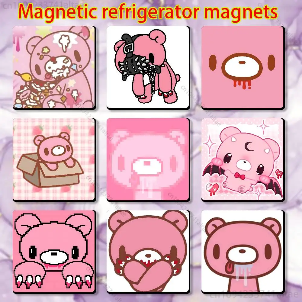 

Pink Bear G-Gloomys Kawaii Fridge Magnet Square Stickers Personalize Home Decor Souvenirs Gift