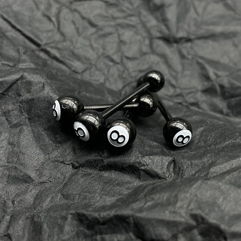 1PC Black Number 8 Billiards Ball Tongue Nail for Women Cool Punk Sexy Tongue Ring Charm Trendy Body Piercing Jewelry