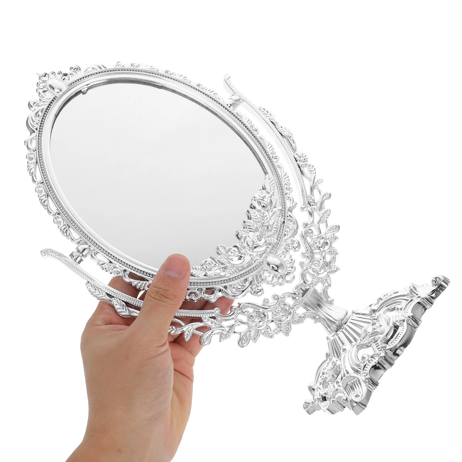 

Vintage Double Sided Makeup Mirror 360 Swivel High Definition Oval Vanity Tabletop Rotating Mirror for Bedroom Dressing Table