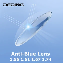 Anti-Blue Light Prescription Resin Aspheric Lenses for Myopia Hyperopia Presbyopia Single Vision Optical Lens 1.56 ~1.74 index