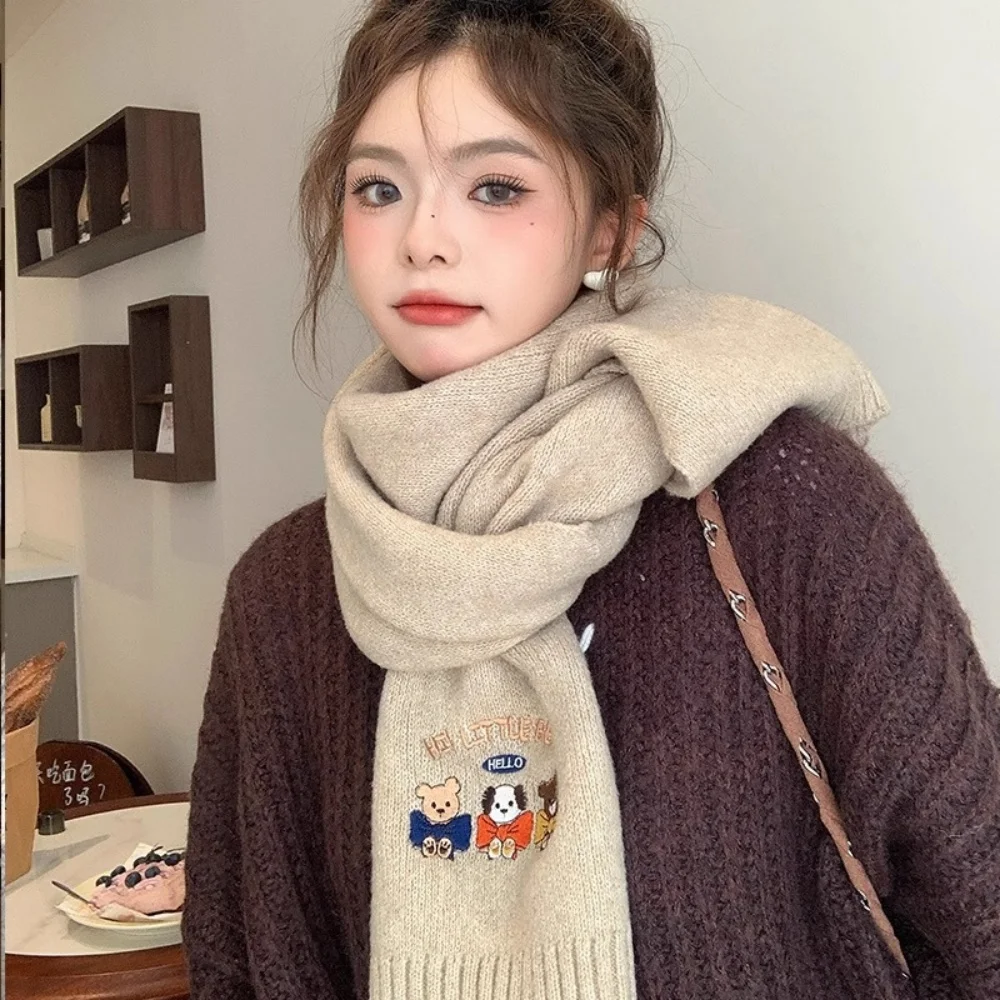 الدوبامين لطيف الدب التطريز وشاح المرأة يندبروف سميكة محبوك الرقبة أدفأ شال تنوعا الصوف أوشحة شتوية echarpe فام