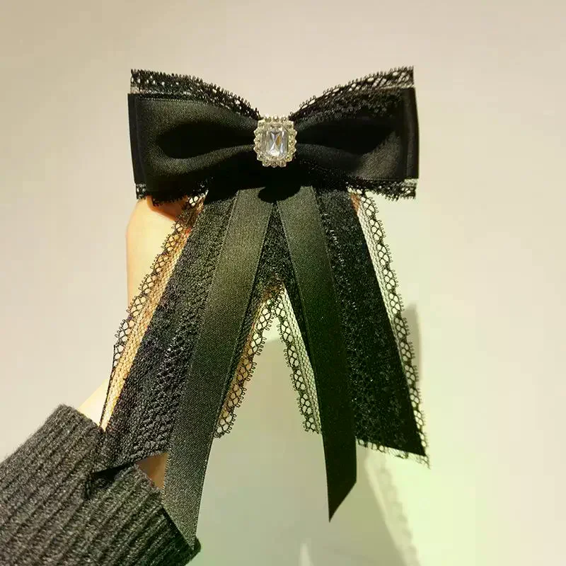 Black Lace Bow Brooch Retro Elegant Neck Tie Brooch Mourning Brooch Shirt Collar Pins Necktie Jewelry Accessories