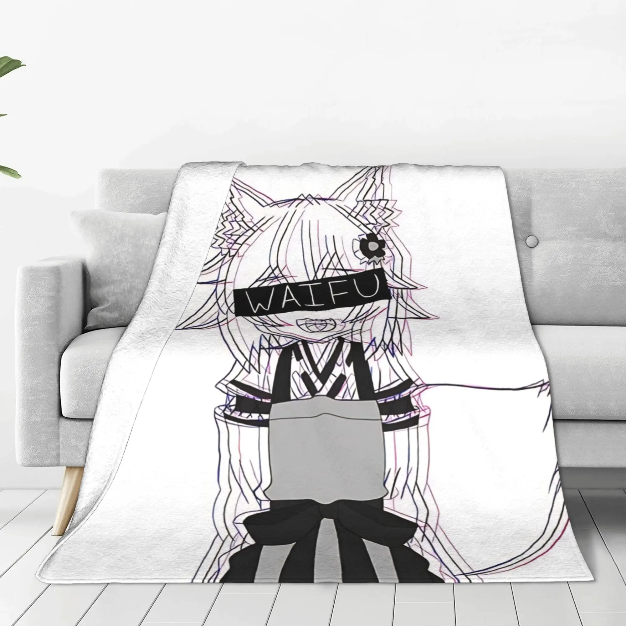 1PC Home Cutecore blonde fox ear anime  Senko Blanket Super Cosy Plush Home Living Room Sofa Halloween