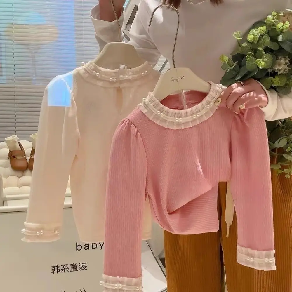 Autumn Winter Warm Fashion Kids Children Birthday Princess Tops Sweater Clothes 2-10Y 2025 Sweet Girls Baby Lace Beaded Sweaters