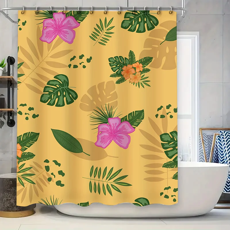 

Decorate Your Bath with This Tropical Floral Shower Curtain in Vibrant Green and Pink! A Must-Have for Any Bathroom Upgrade! (12