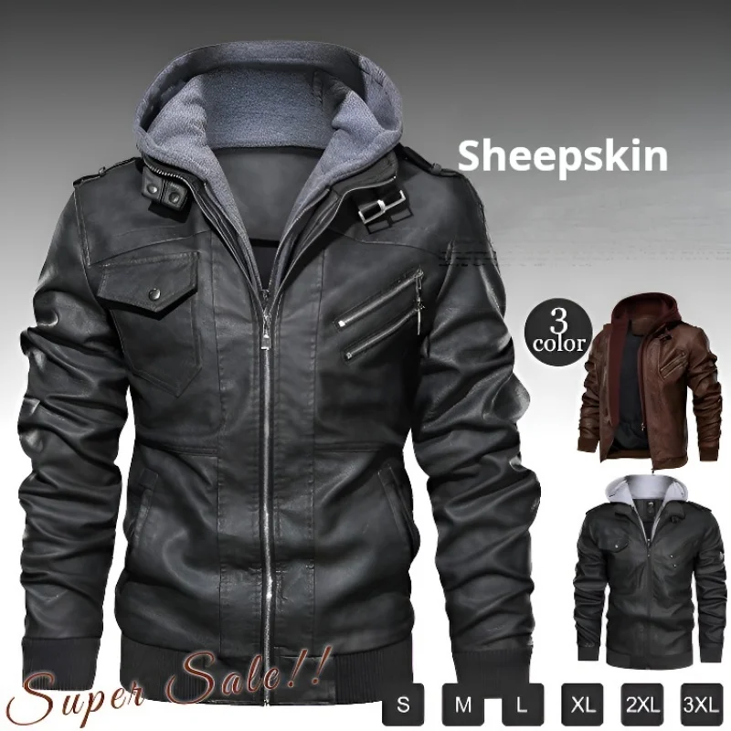 Men Leather Jacket Warm Autumn Winter Windbreaker Overcoat PU Biker Jacket Coat With Hood Fashion Casual Jacket Male Clothes