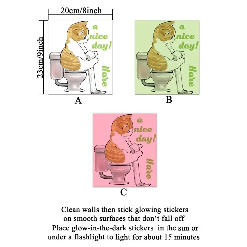 Bathroom Luminous Cat Squatting Toilet English Slogan Toilet Sticker Self-Adhesive Beautify Home Decor