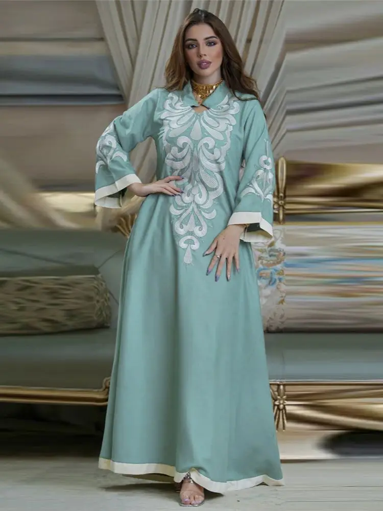 Ramadan Eid Robe Abaya Dress for Women Embroidery Party Long Dresses for Prayer Kaftan Abaya Dubai Arabic Turkey Islam Indian