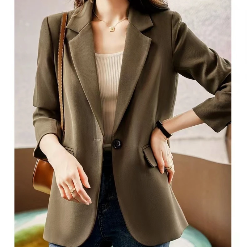 

Women Casual Blazers Coats Y2k Suit Jacket Back Vent Long Sleeves Notch Lapel Fake Jackets Single Button Loose 2025 Autumn