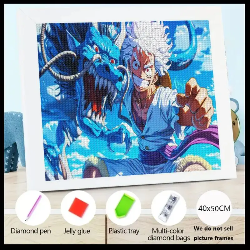 

1PC Vibrant One Piece Monkey D. Luffy Gear 5 & Blue Dragon 5D DIY Diamond Painting Kit, Full Drill Anime Art Crystal Rhinestone