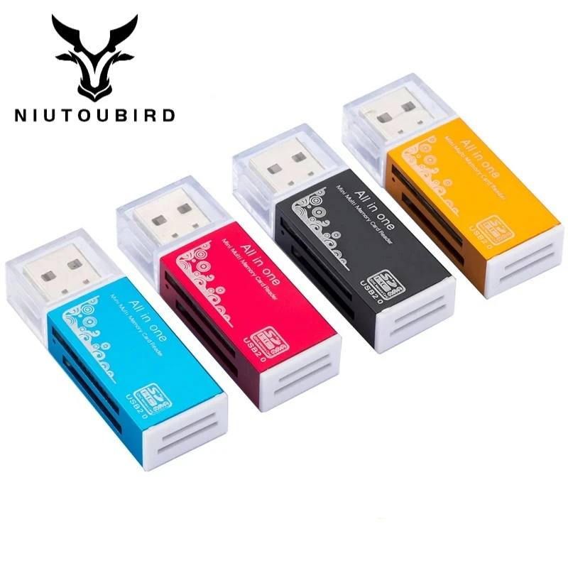 Alloy Card Reader 4 Ports USB2.0 Micro SD TF M2 MS Pro Duo MMC SDHC DV Phone Camera Memory Card Adapter with LED Indicator
