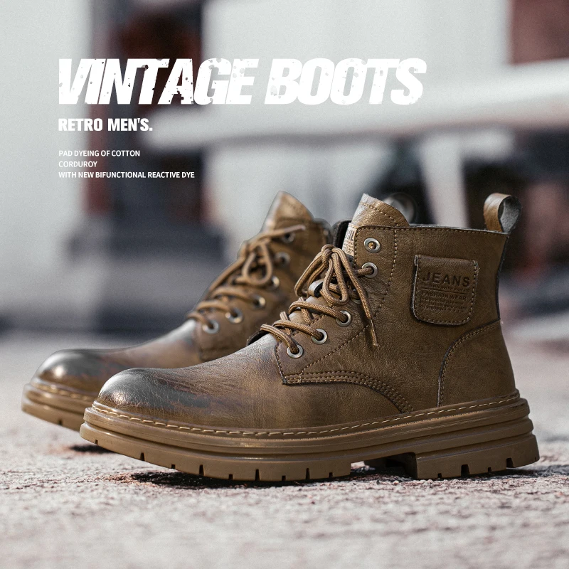 

Men's Autumn and Winter High Top Work Boots Motorcycle Boots Retro British Men's Shoes Black Wheel Ankle Boots 2025 Cowboy Shoes