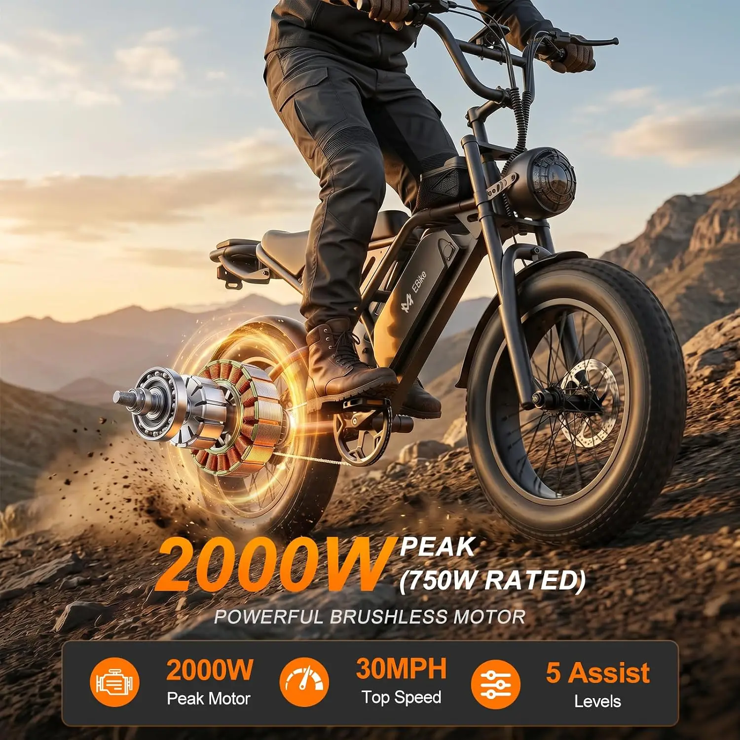 2000W Peak Electric Dirt Bike 30MPH 60+Miles 48V 20AH Removable Battery 20