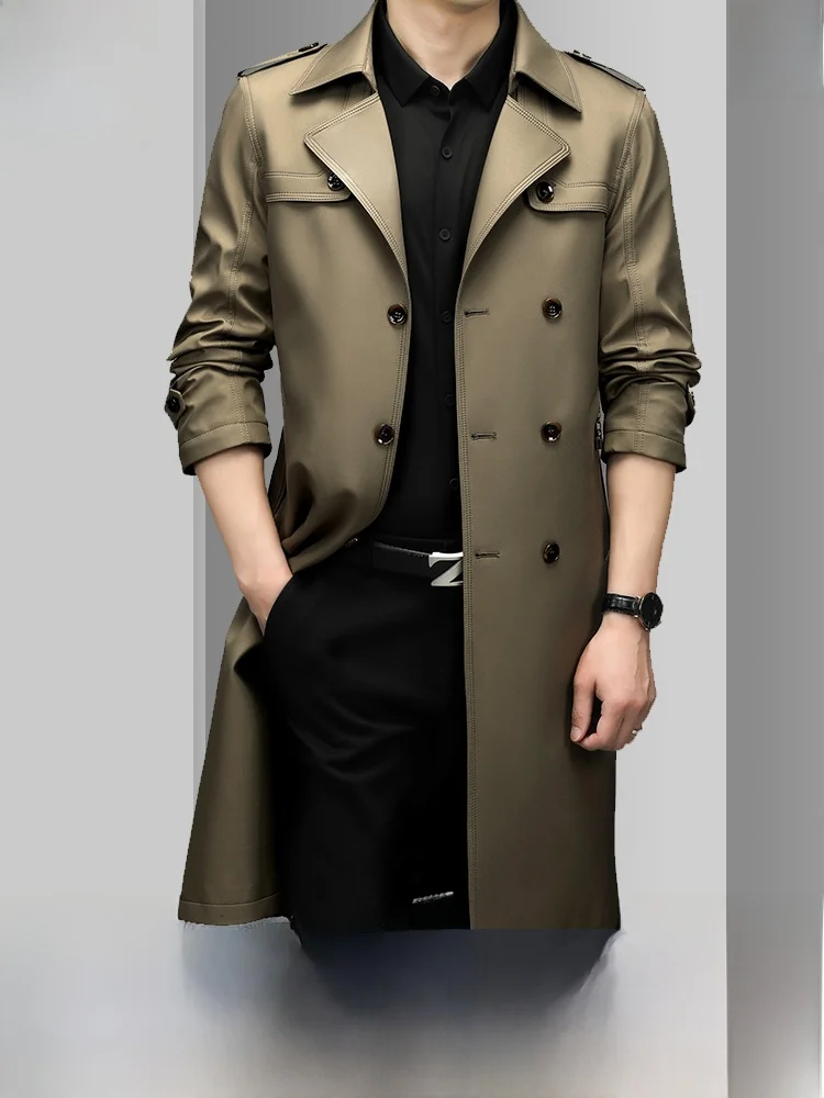 

Мужская удлиненная ветровка Pierre Cardin: повседневное высококачественное осенне-весеннее пальто из водонепроницаемого шелкового полиэстера, длина ниже колена