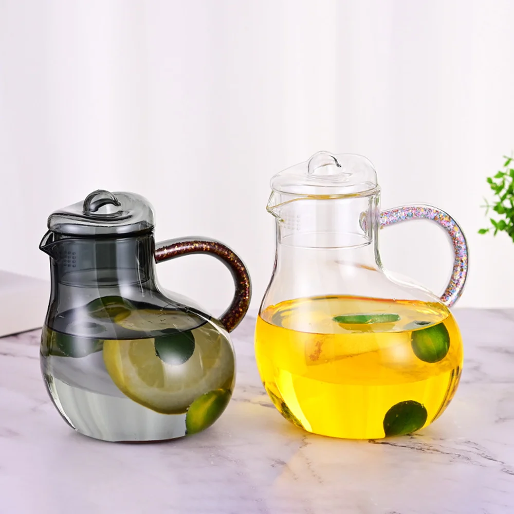 Birds Heat-Resistant Glass Teapot Cups Teaware Sets Glass Jug Water Pitcher for Homemade Beverage Juice Iced Tea and Milk Clear