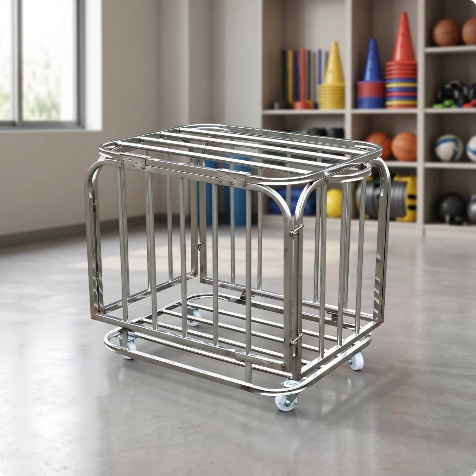 Ball Cart Heavy-Duty Rolling Ball Cart Holder Sturdy Storage Lockable for Gym Teachers, Gymnasium
