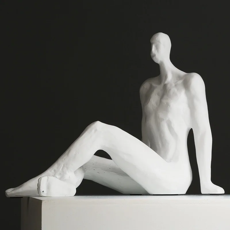 Resin Figure Sculpture Beach Man White Abstract Geometry Decorative Figurines Home Decoration Accessories