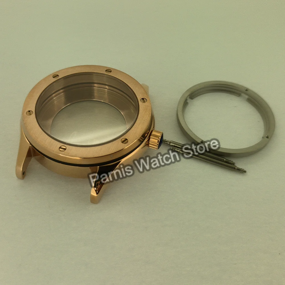 Parnis 44mm cristal de safira aço inoxidável 5ATM caixa de relógio de pulso adequada para movimento automático Japão NH35