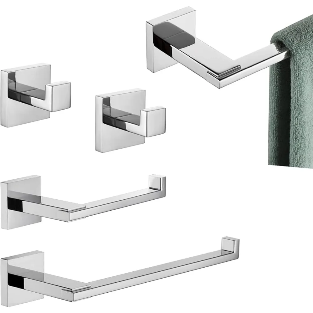 

5-Piece Bathroom Hardware Set Bath Accessories, 24'' Towel Bar 9'' Towel Holder Toilet Paper Holder Robe Hooks Polished Chrome