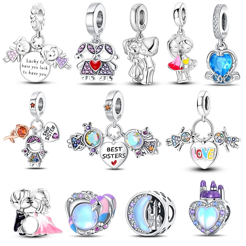 925 Sterling Silver Little girl and boy Charms in love couple Beads Fit For Pandora Original Bracelets DIY Jewelry Gifts