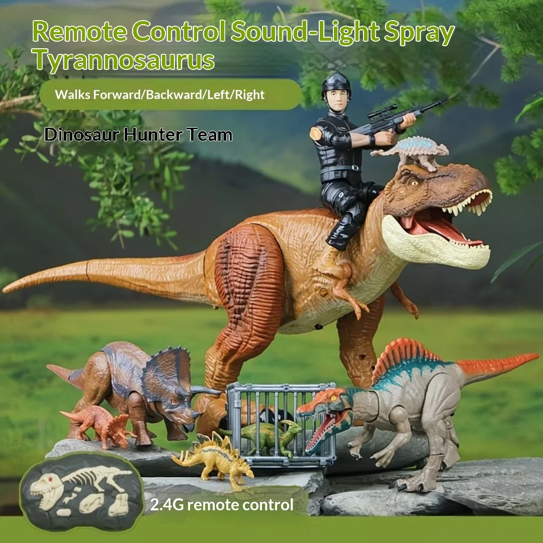 Remote Control Dinosaur Toy Tyrannosaurus Rex Jurassic Large Size Realistic Walking Model 24Ghz Roar Sound Effect Spray