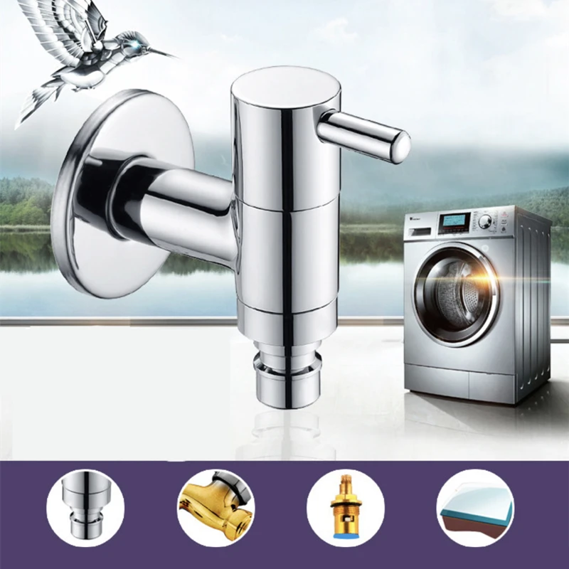 

Washing Machine Faucets Silver Brass Indoor/Outdoor Single Cold Tap Wall Mounted Bathroom Corner Faucet Toilet Mop Pool Taps