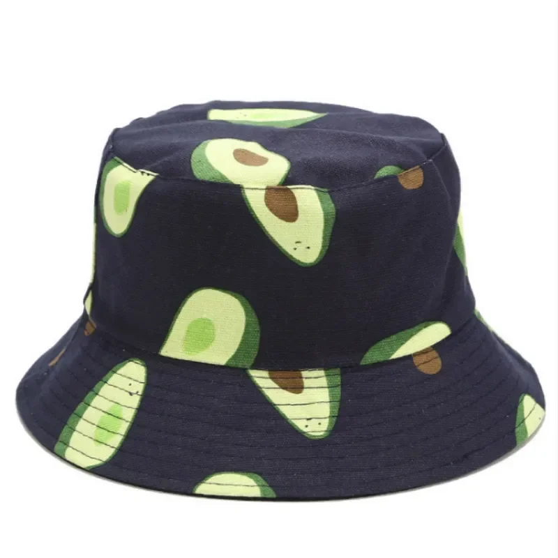 Avocado Cotton Women Reversible Bucket Hat Hip Hop Printed Fruit Spring Beach Panama Hat Summer Hiking Sun Hat Sports Female Cap