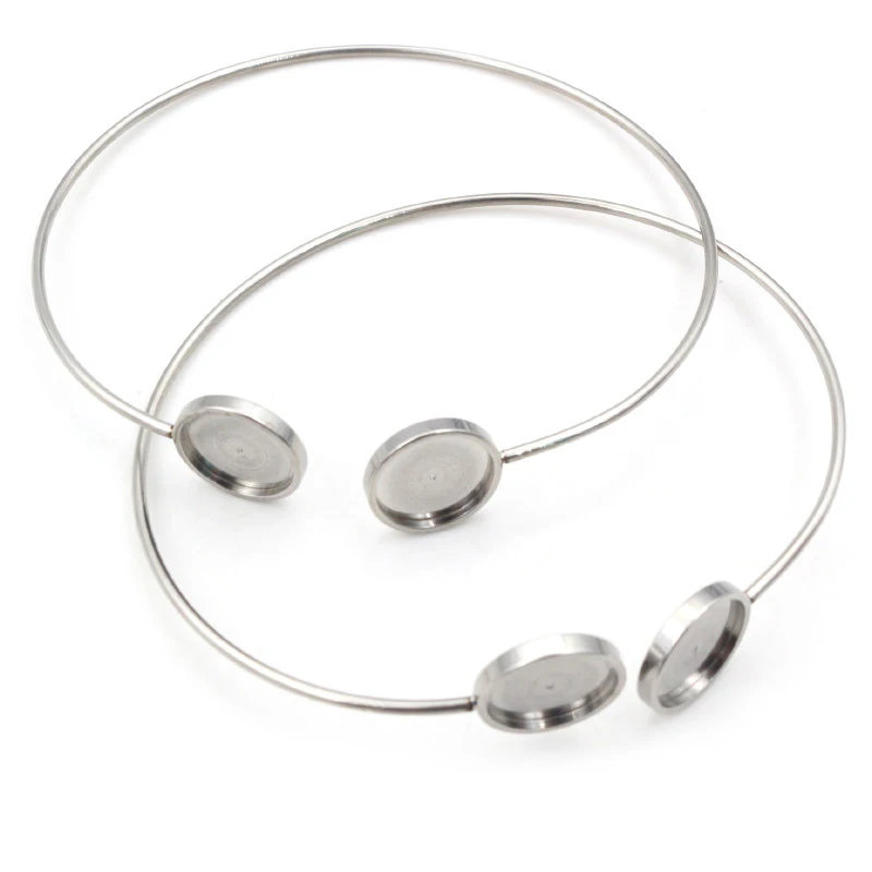2pcs/Lot Fit 12mm Round Glass Cabochon 316 Stainless Steel Super Flexible Bangle Base Bracelet Blank Tray Bezel Setting