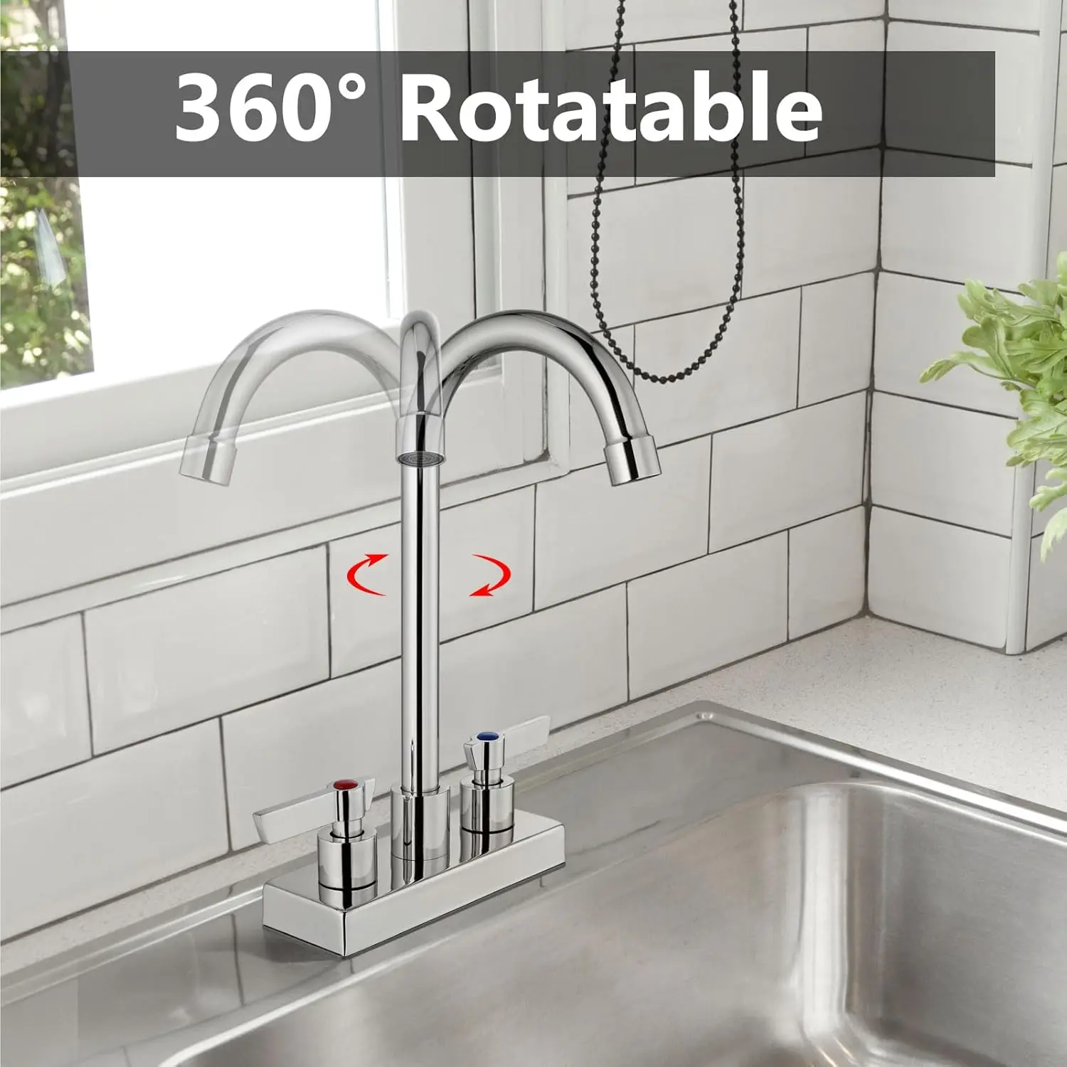 Bar Sink Faucet 4' Center Deck Mount, 2-Hole, Dual Handle, Polished Chrome