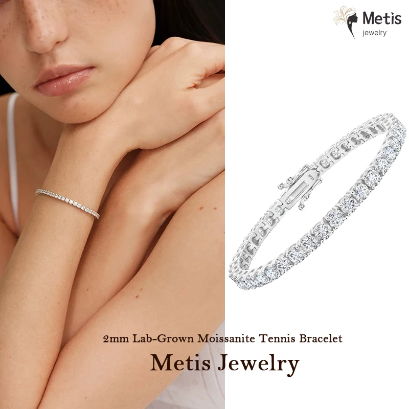 

2mm Lab-Grown Moissanite Tennis Bracelet for Women, D Color VVS1, 925 Silver 14K Gold Plated, Hypoallergenic Everyday Luxury
